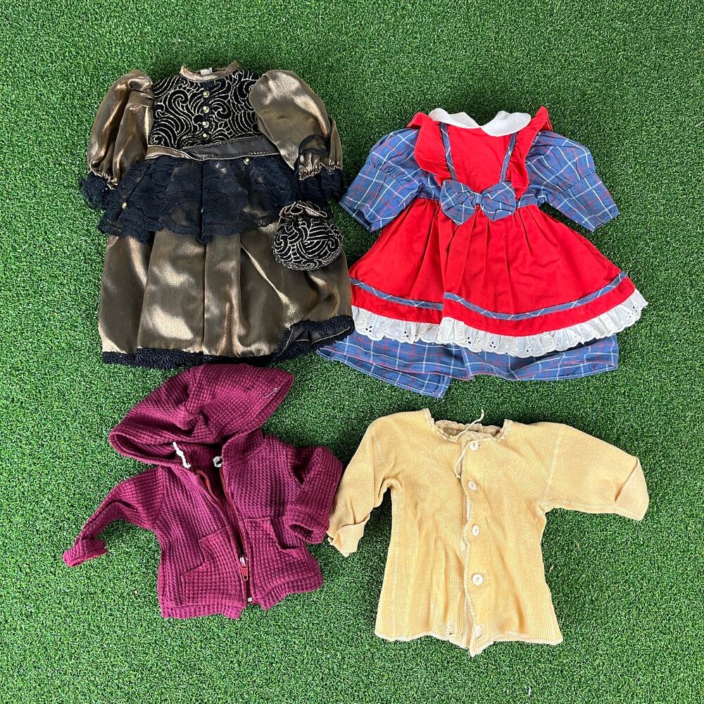 Vintage Set of 4 Assorted Doll Clothing Dress Cardigan Sweater